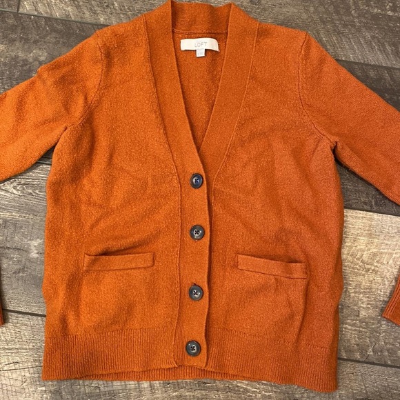 LOFT Burnt Orange Grandpa Chic button Down Cardigan Sweater Small - Picture 2 of 8